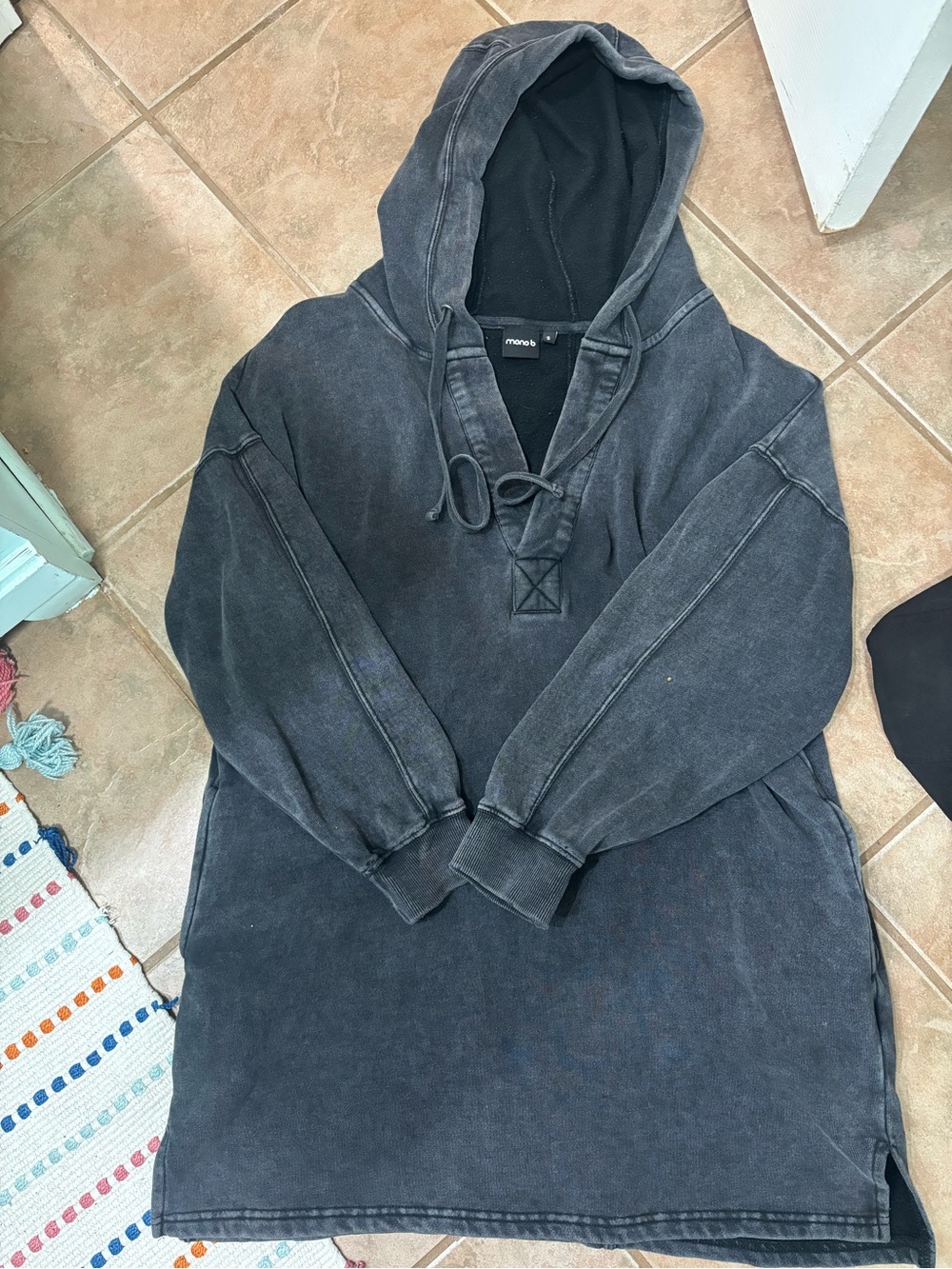 Mono B Charcoal Washed Hooded Sweatshirt Tunic